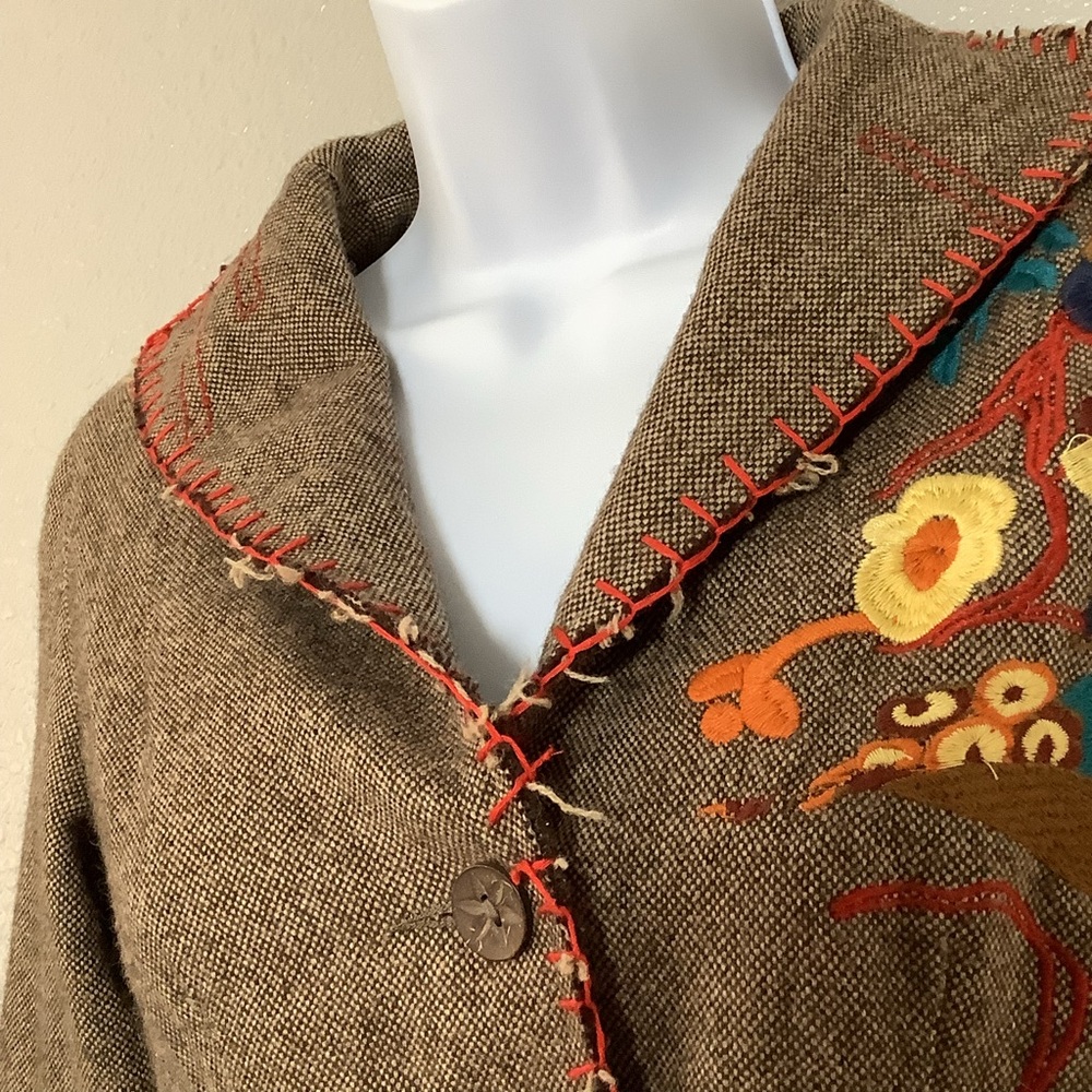 Hendi Brown Tweed Wool Blend Patchwork Embroidere… - image 5